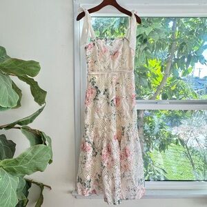 FREE SHIPPING VTG Floral Bridal Garden Lace Brunch Dress